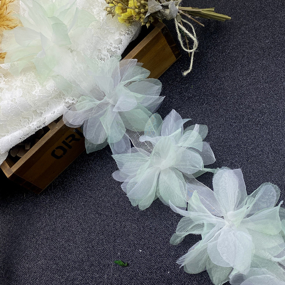 1 Yard 3D Flower Lace Trim Organza Ribbon Edge Wedding Dress Clothing Sewing DIY - Picture 14 of 24