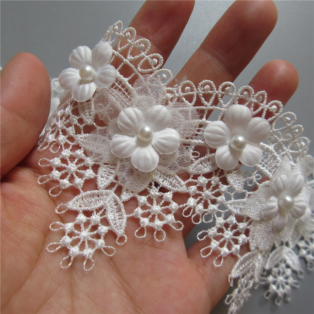 1 yd Scallop Flower Beaded Embroidered Trim Lace Ribbon For Sewing Wedding Dress - Picture 13 of 21