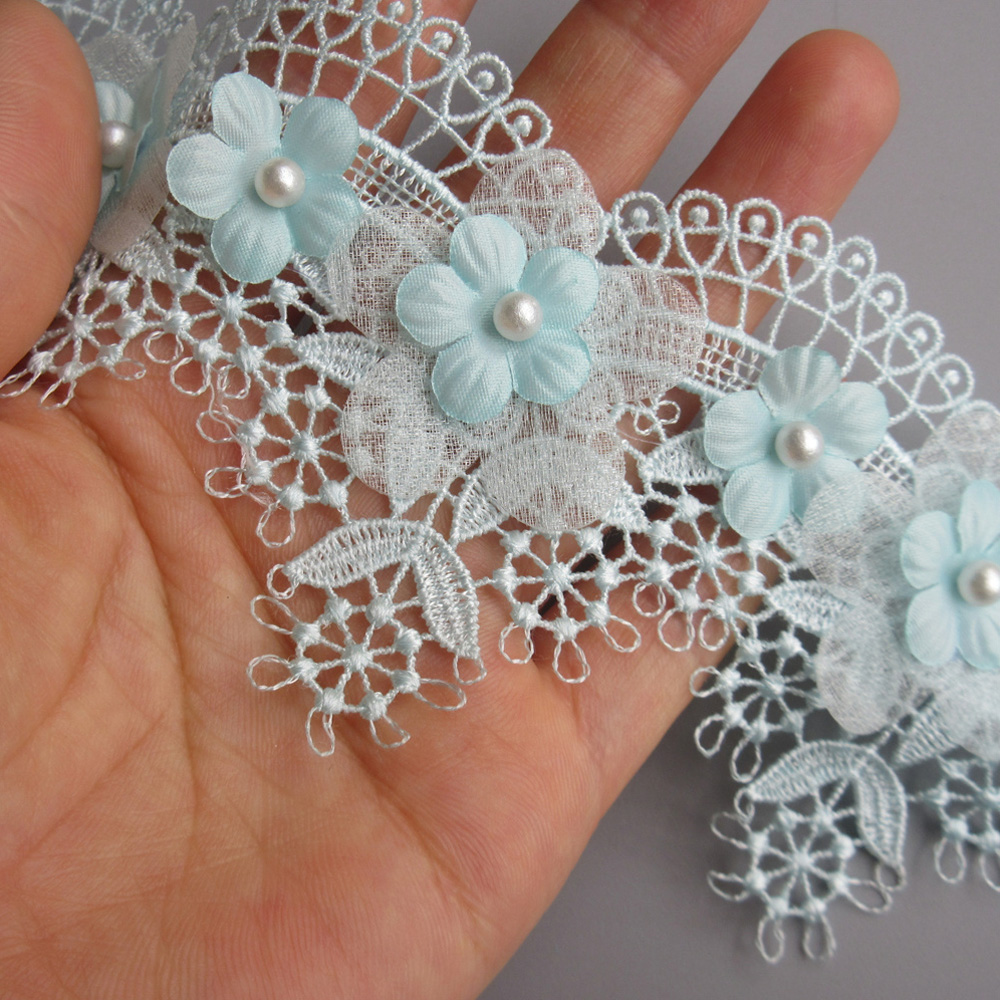 1 yd Scallop Flower Beaded Embroidered Trim Lace Ribbon For Sewing Wedding Dress - Picture 16 of 21