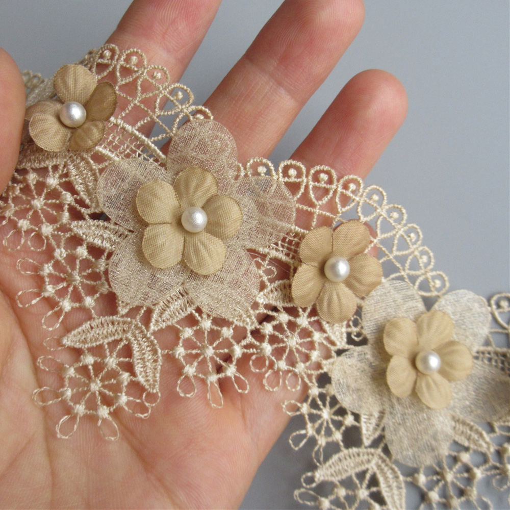 1 yd Scallop Flower Beaded Embroidered Trim Lace Ribbon For Sewing Wedding Dress - Picture 18 of 21