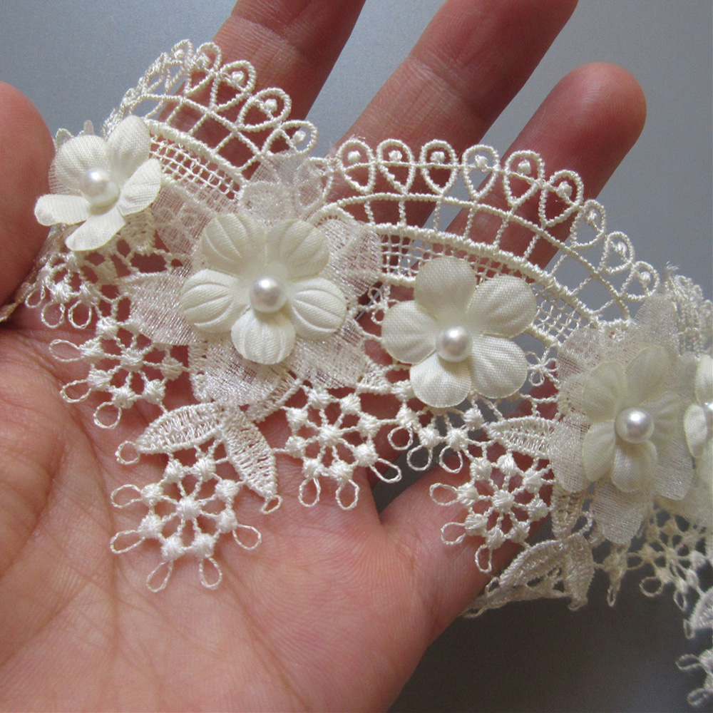 1 yd Scallop Flower Beaded Embroidered Trim Lace Ribbon For Sewing Wedding Dress - Picture 20 of 21