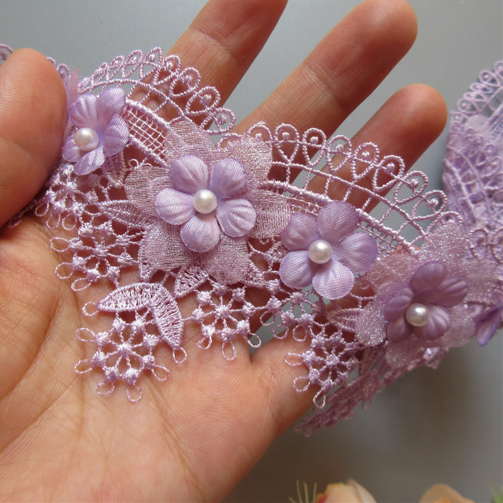 1 yd Scallop Flower Beaded Embroidered Trim Lace Ribbon For Sewing Wedding Dress - Picture 21 of 21