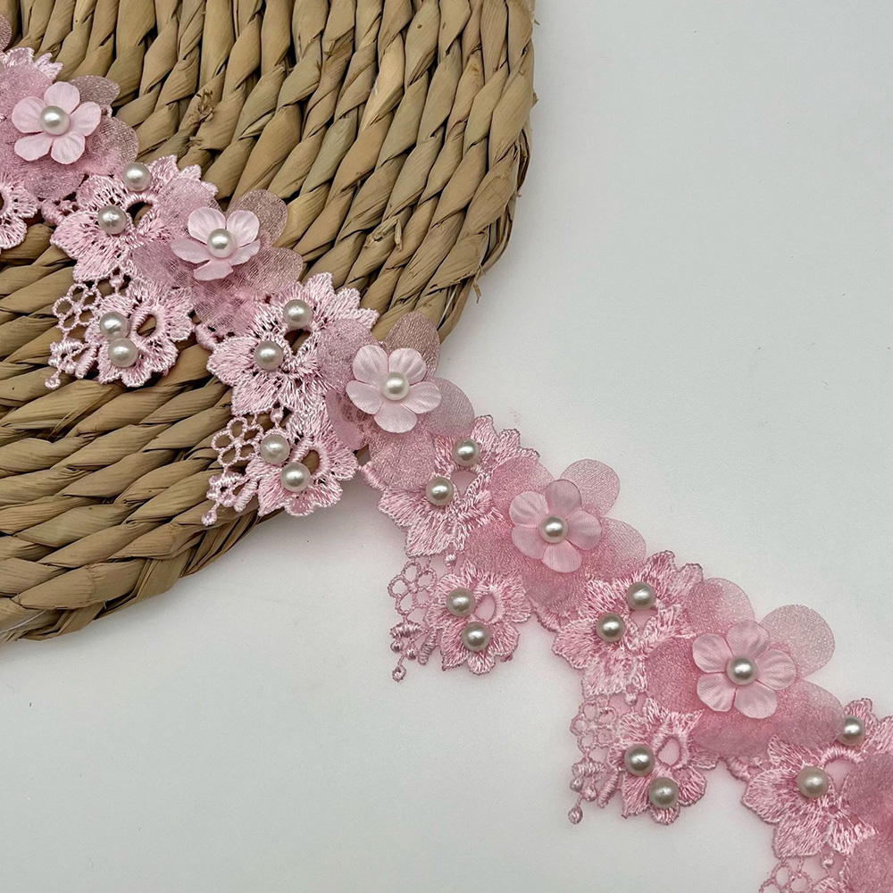 1 Yard Flower Pearl Beaded Lace Ribbon Edging Trimmings Sewing Wedding Dress - Picture 11 of 12