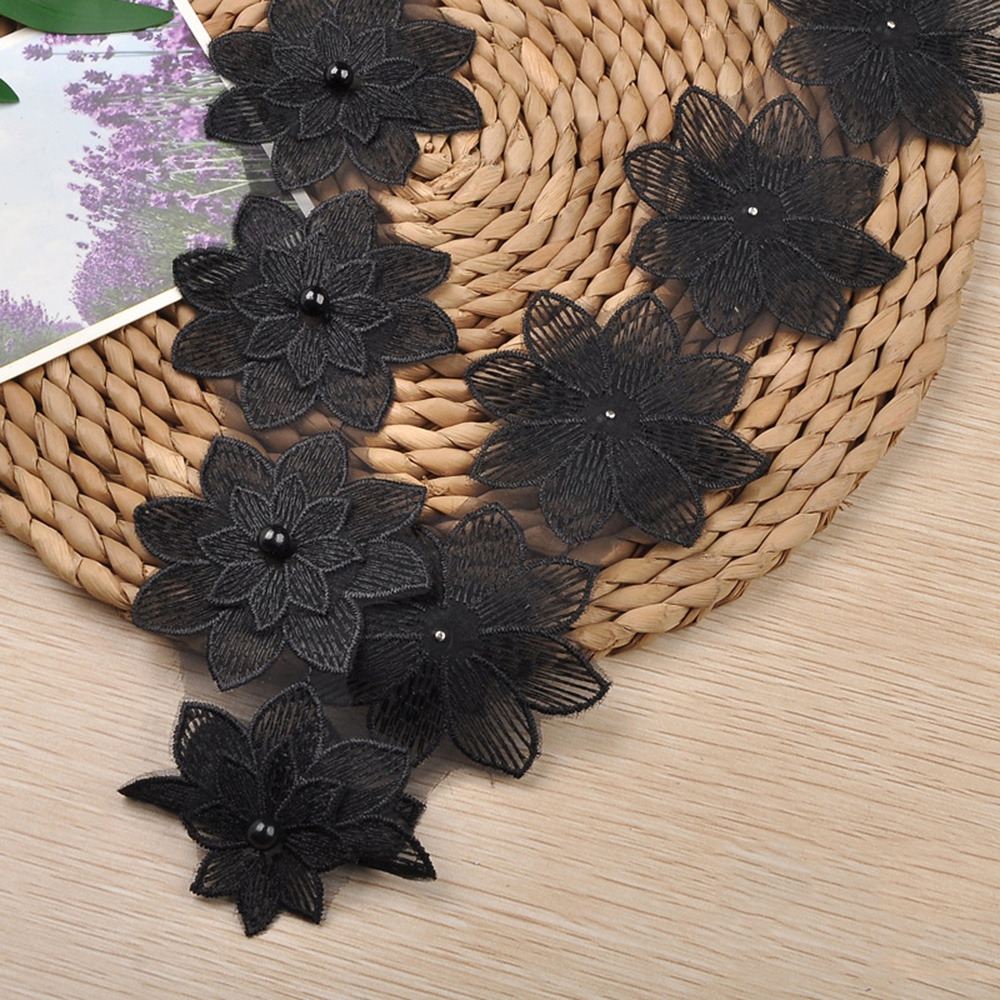1Yard 3D Beaded Lace Trim Color Flower Embroidery Edge Ribbon DIY Wedding Dress - Picture 14 of 18