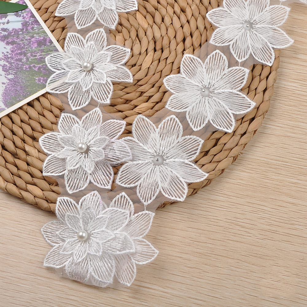 1Yard 3D Beaded Lace Trim Color Flower Embroidery Edge Ribbon DIY Wedding Dress - Picture 18 of 18