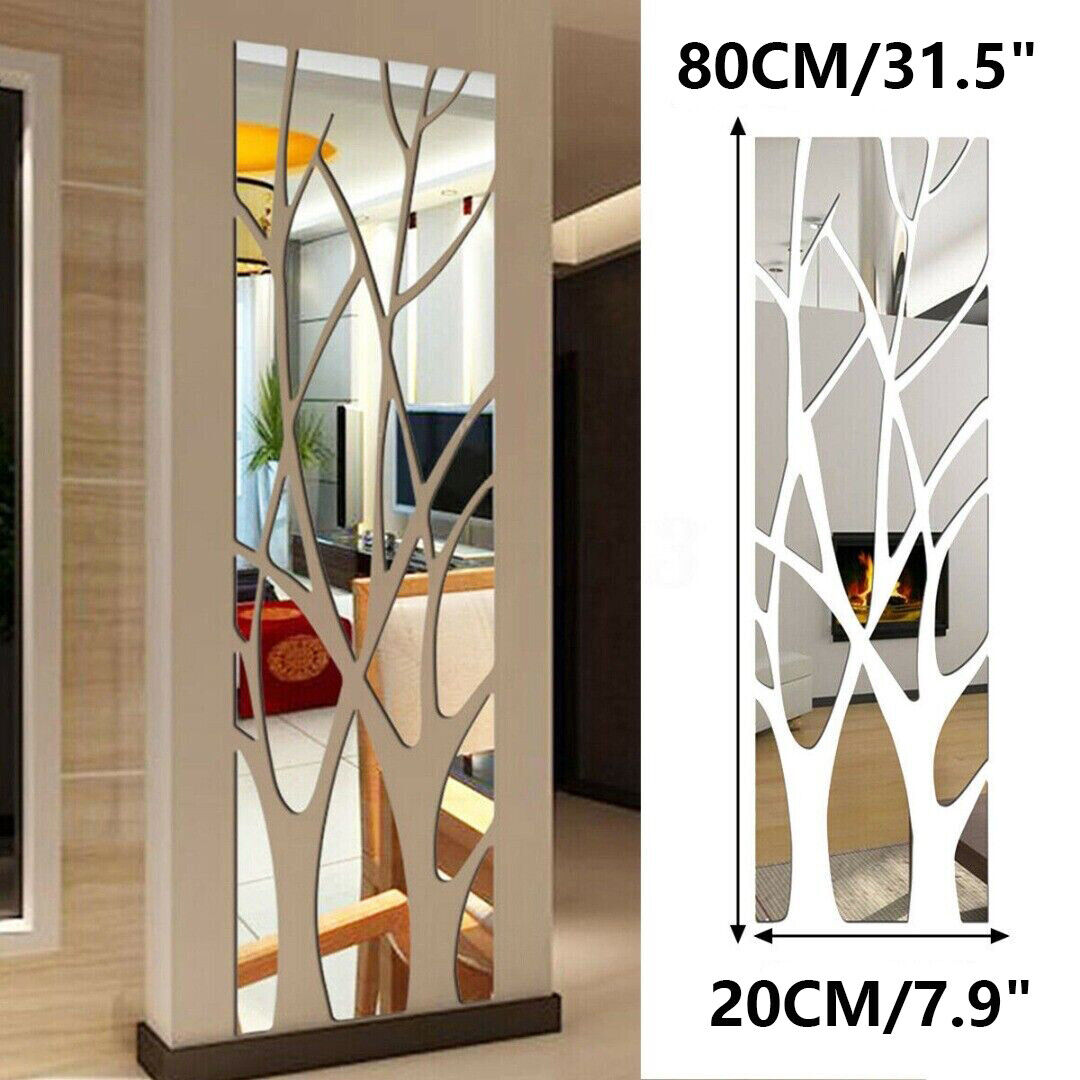 Diamond 3D Mirror Acrylic Long Strip Tree shape Wall Art Sticker Self-adhesive - Picture 14 of 22