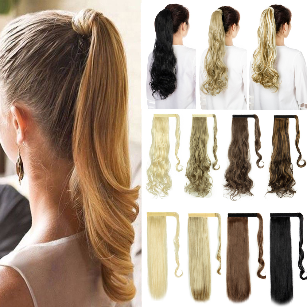 Straight Wavy Curly Wrap Around Ponytail Extension For Woman Long