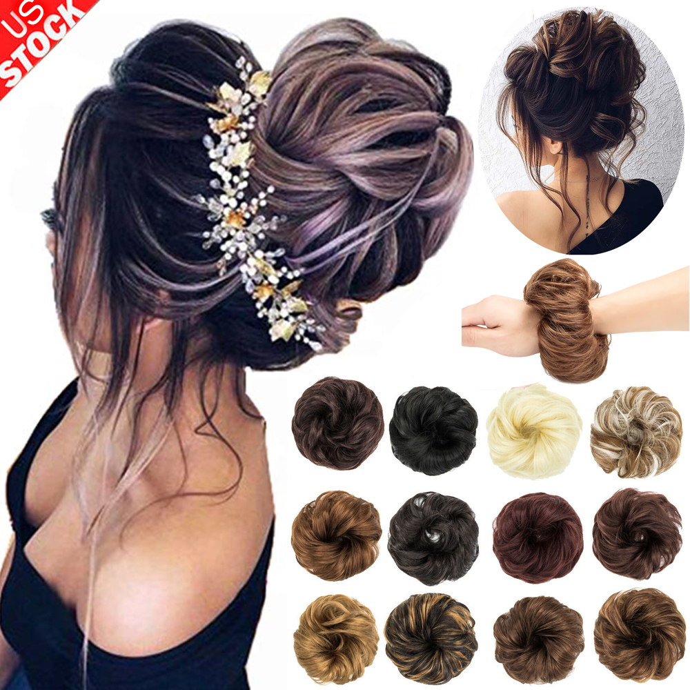 Messy Hair Bun Synthetic Donut Wavy Updo Elastic Scrunchie Full Bridal Hairpiece Amazon.com : Hairro Messy Hair Bun Synthetic Scrunchy Donut  main image 4