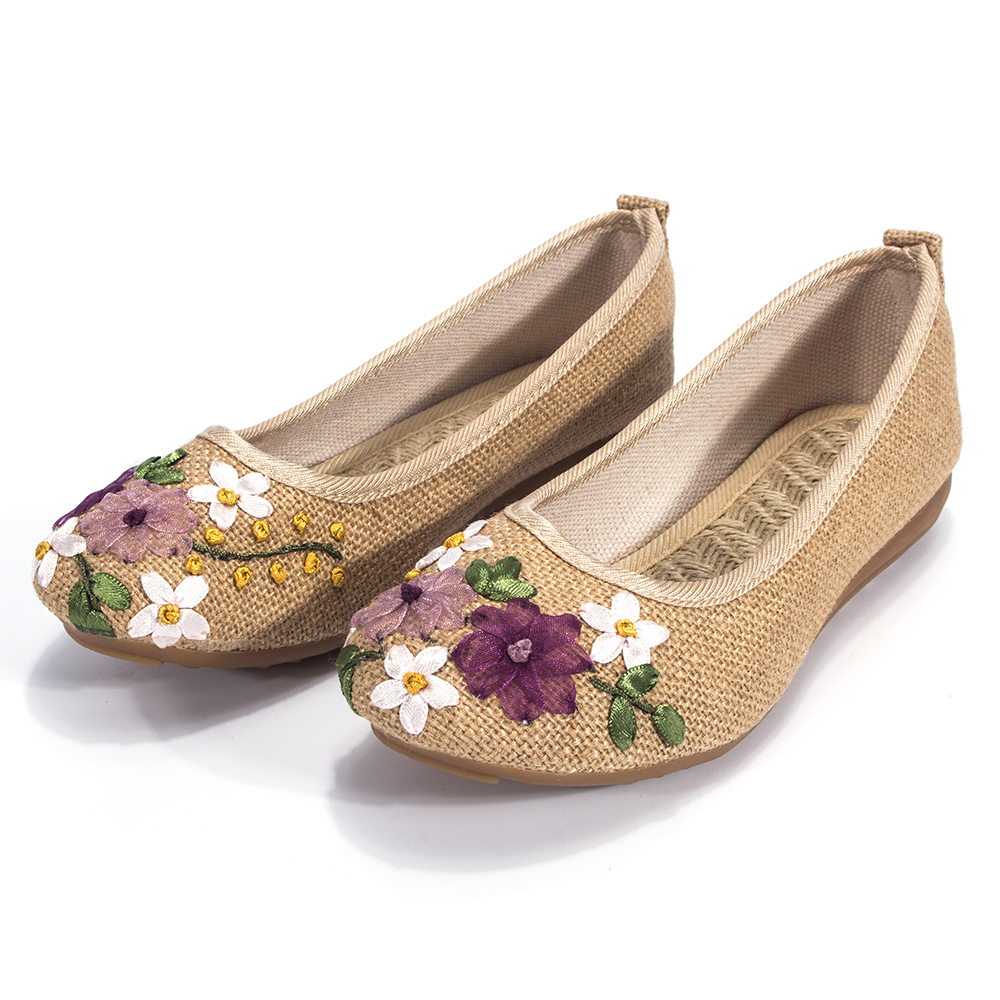 New Women Canvas Loafers Shoes Flats Embroidery Flower Casual Slip On Sneakers - Picture 12 of 14