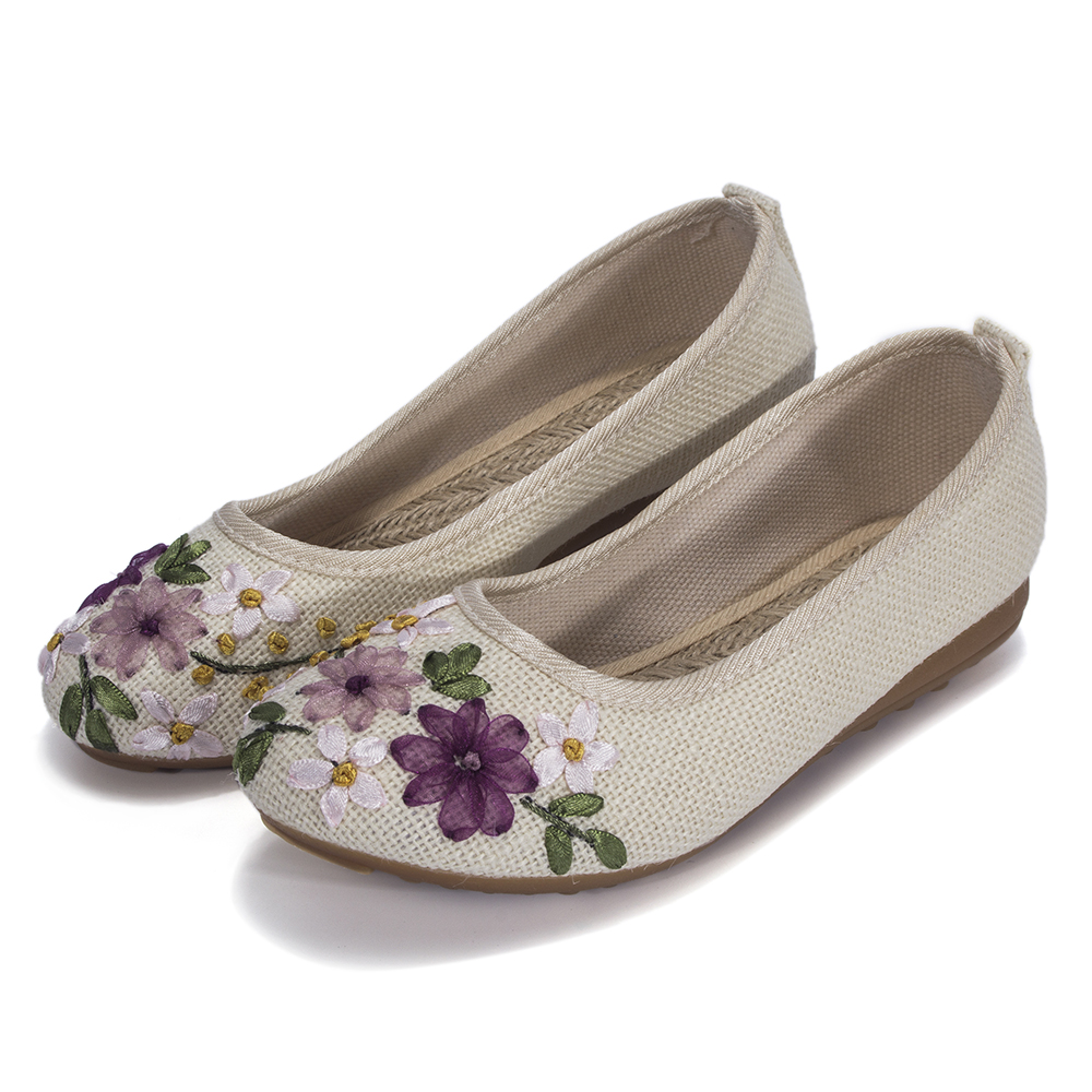 New Women Canvas Loafers Shoes Flats Embroidery Flower Casual Slip On Sneakers - Picture 13 of 14