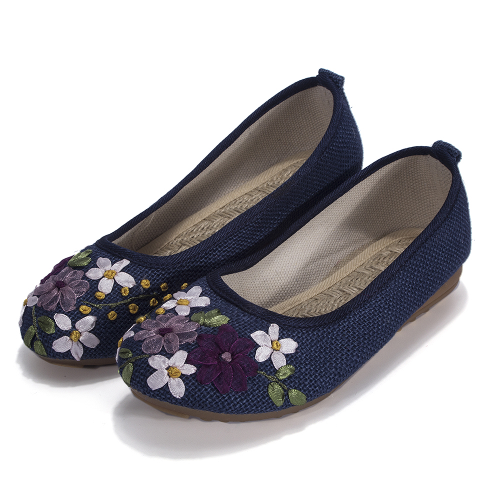 New Women Canvas Loafers Shoes Flats Embroidery Flower Casual Slip On Sneakers - Picture 14 of 14