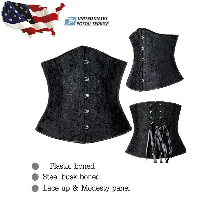 Corsetto donna sotto seno vita disossata allenamento cintura stringata top shaper nero/bianco - Foto 4 di 12