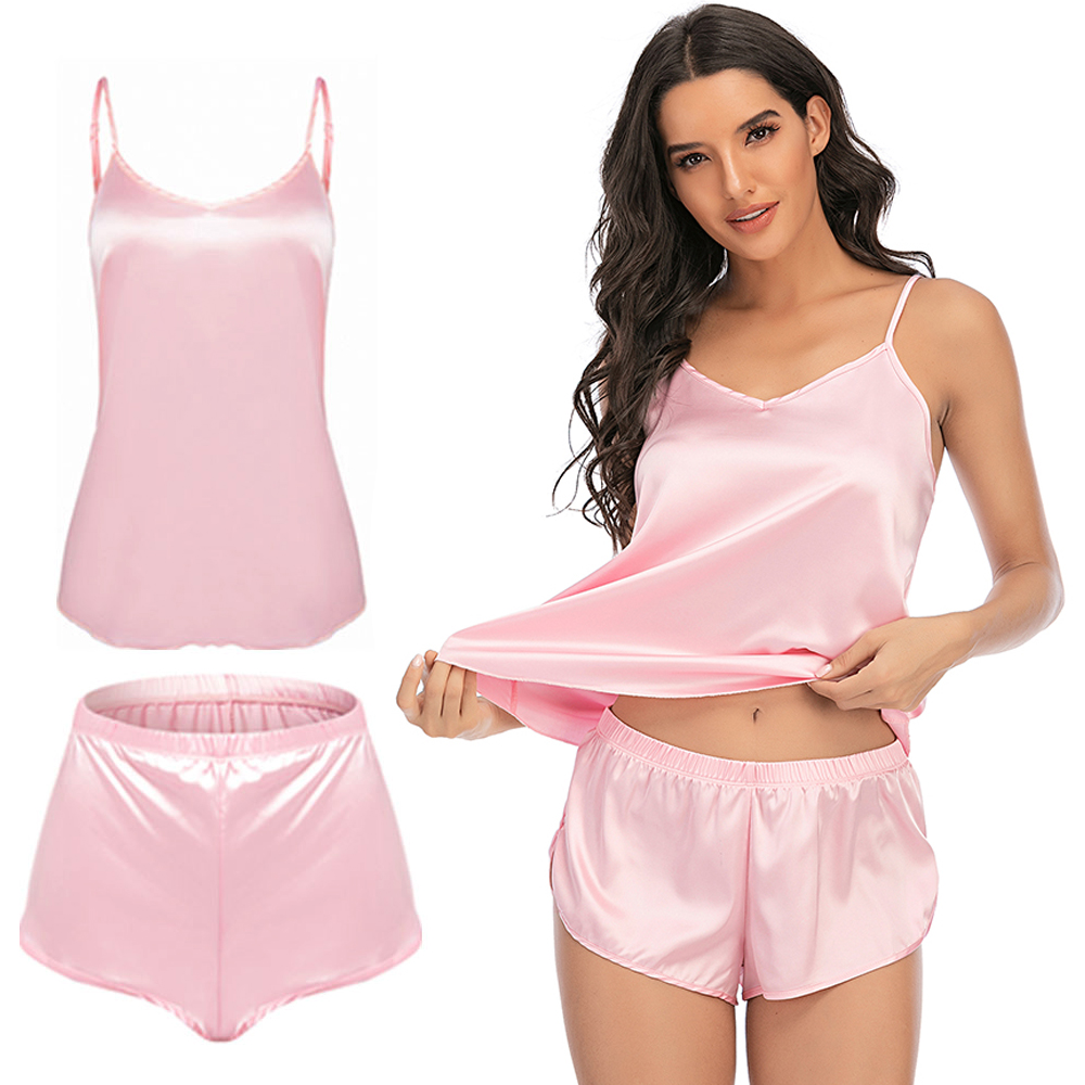 Women Sexy-Lingerie Sleepwear Satin Silk Babydoll Lace Nightwear Pajamas  Set
