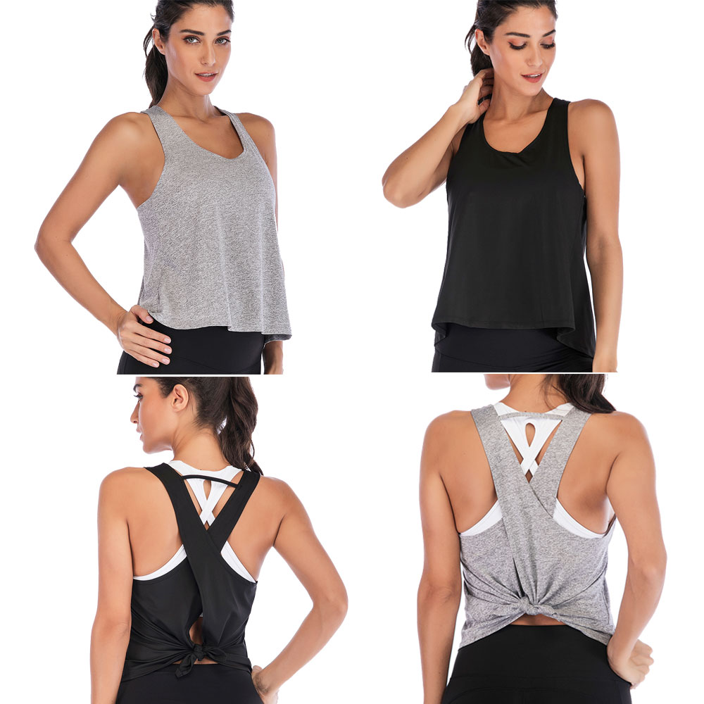 Cheap Cross Back Sports Yoga Vest Women Sleeveless Workout Gym