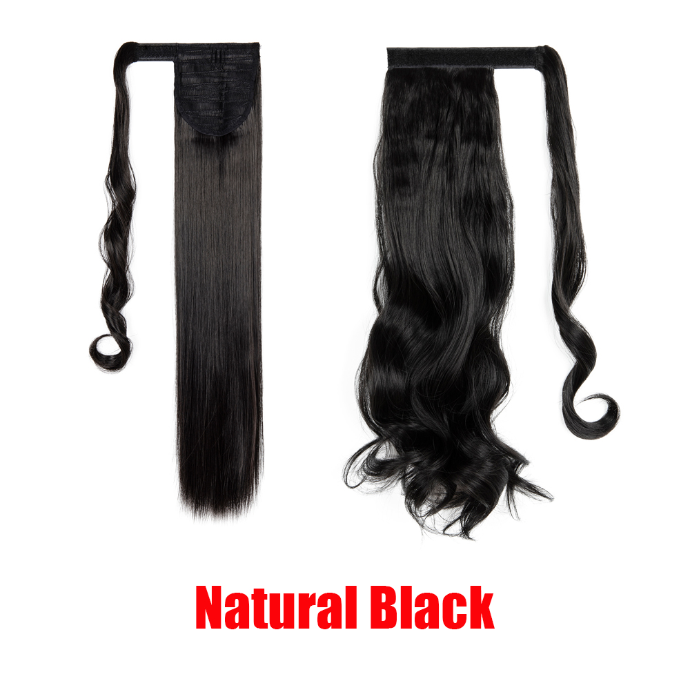 18-24" Thick Wavy Curly Straight Wrap Bandage Ponytail Extension Synthetic Hair - Picture 13 of 26