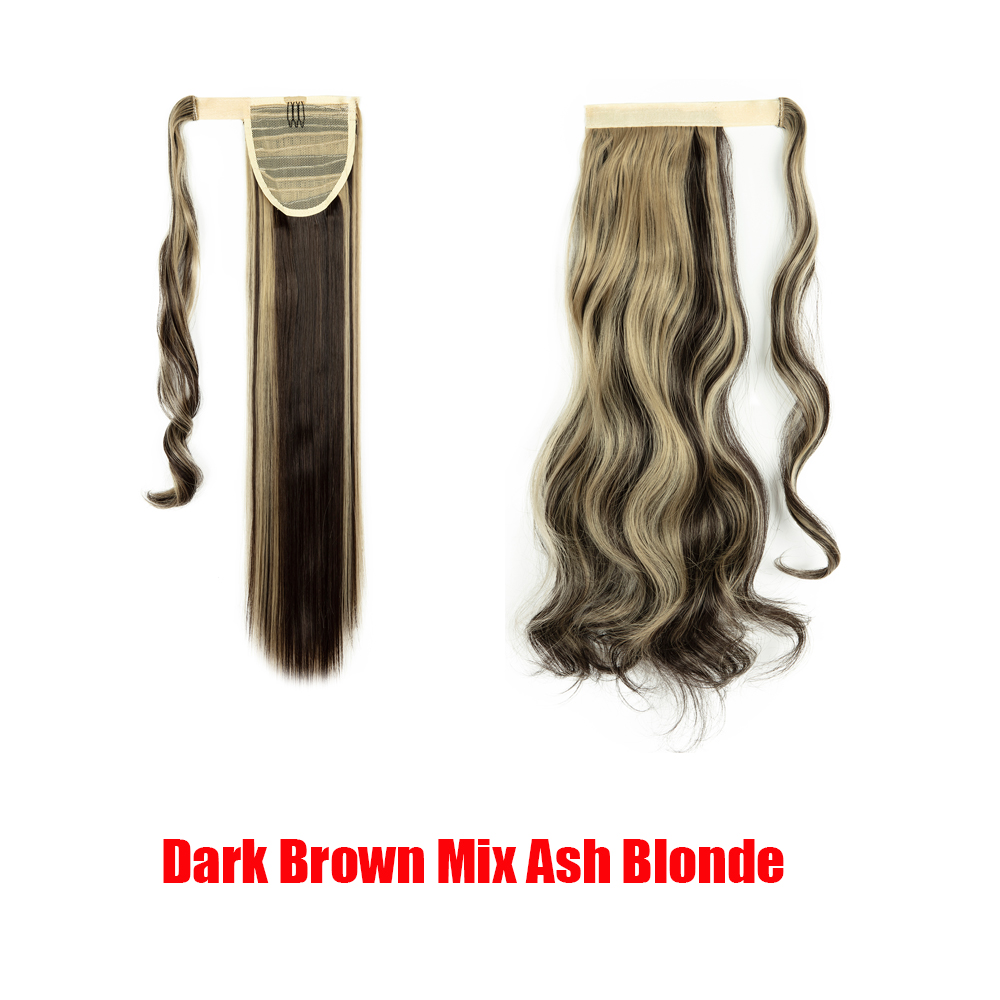 18-24" Thick Wavy Curly Straight Wrap Bandage Ponytail Extension Synthetic Hair - Picture 25 of 26