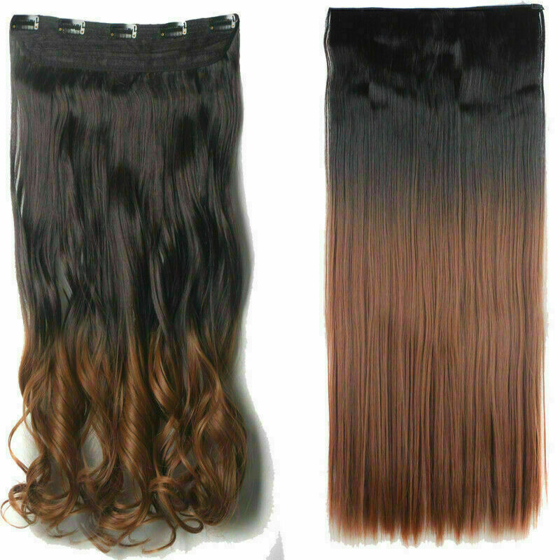 5 Clip 100% Natürliche Echthaar Extensions Vollkopf Ombre Glatt Schwarz Blond - Bild 33 von 35