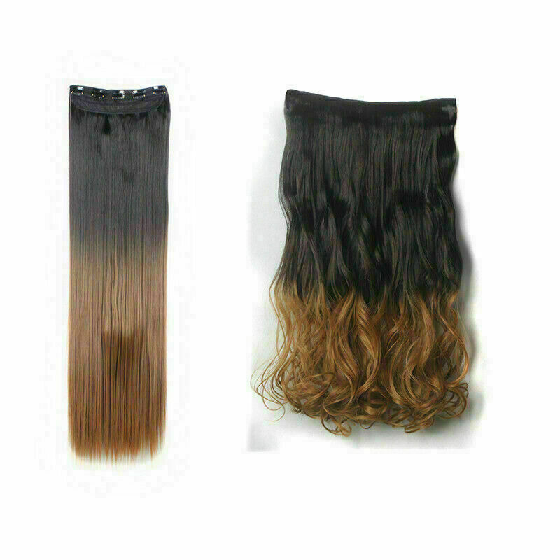 5 Clip 100% Natürliche Echthaar Extensions Vollkopf Ombre Glatt Schwarz Blond - Bild 34 von 35