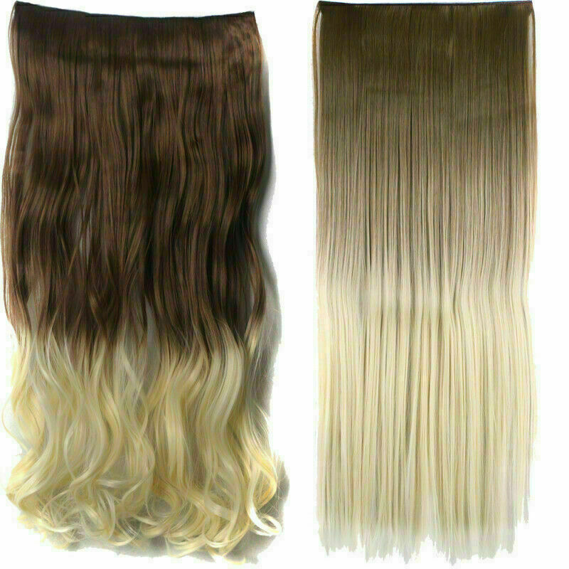5 Clip 100% Natürliche Echthaar Extensions Vollkopf Ombre Glatt Schwarz Blond - Bild 35 von 35