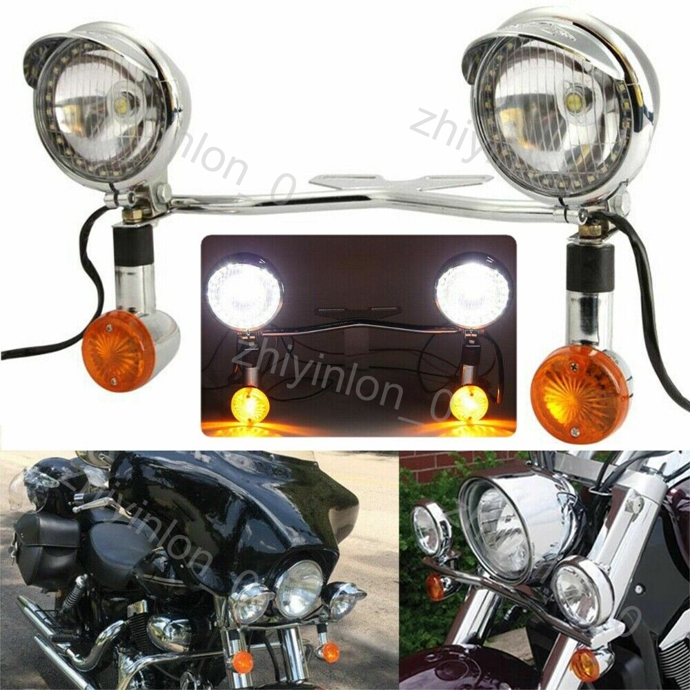 Passing Bar Turn Signals Spot Lights Kit For Harley Davidson Fat