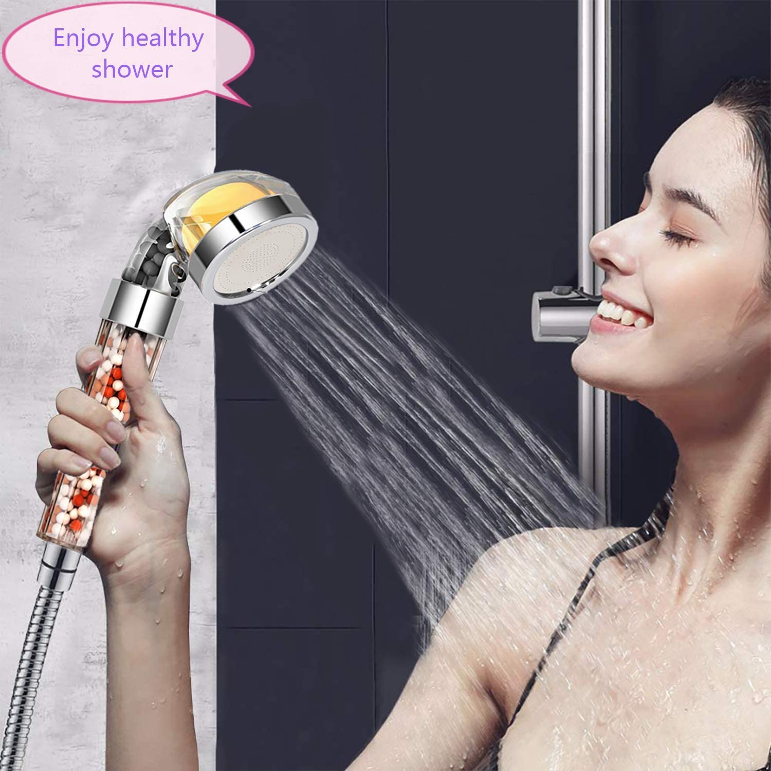 High Pressure Shower Head Ionic Turbe Stone Stream Water Saving Vitamin