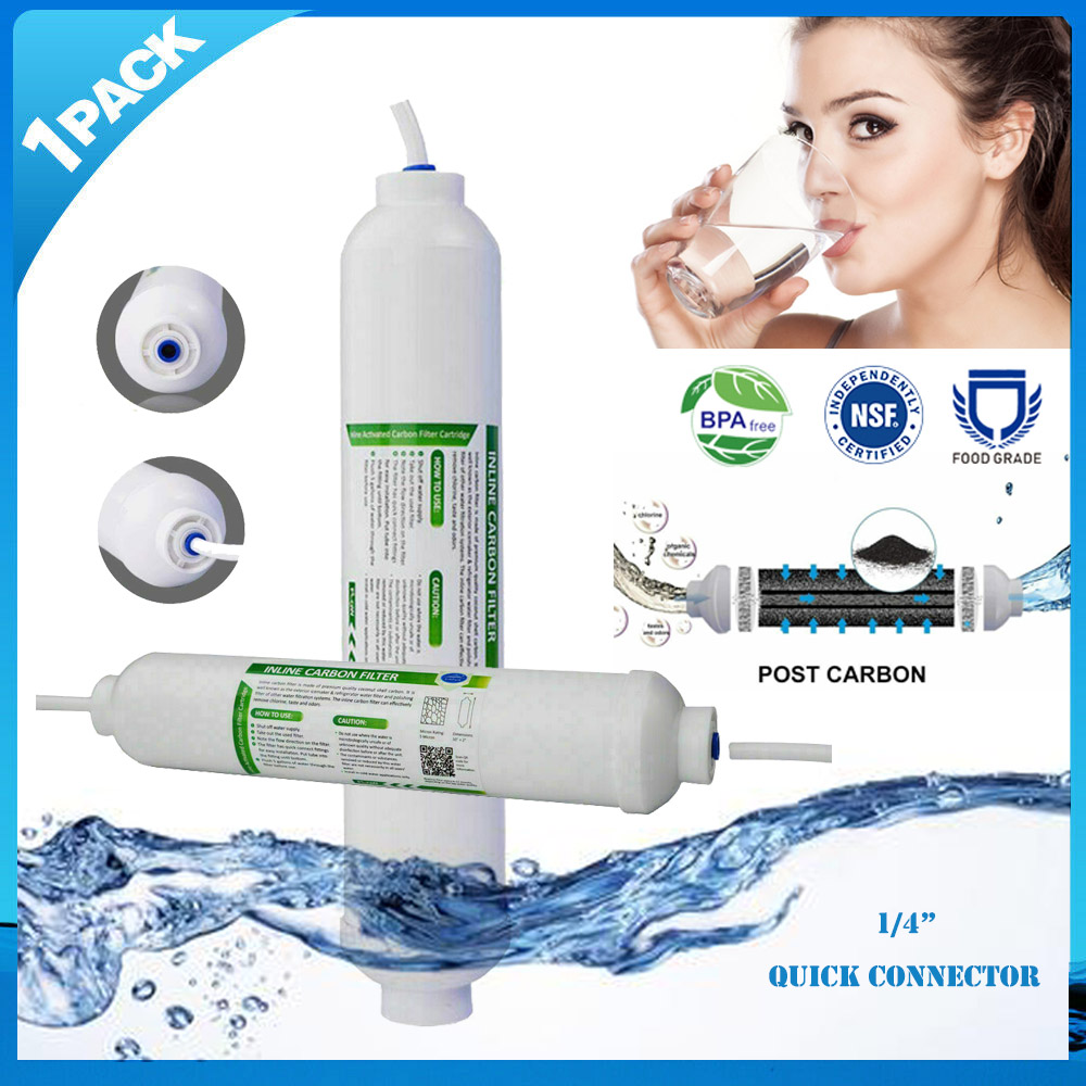 1/4" Quick Connect 10" T33 Inline Post Carbon Water Filter RO Fridge Icemaker eBay