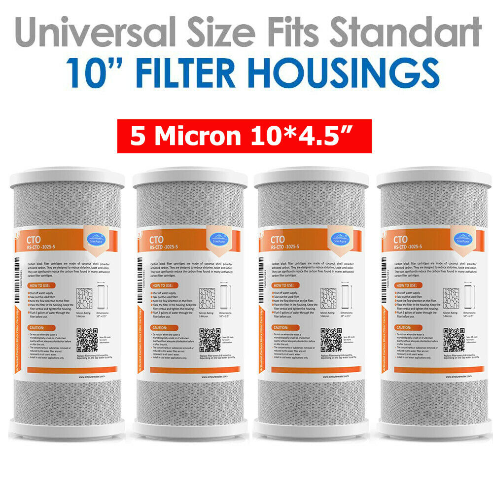 Brightify 10"X2.5" 5 Micron Carbon Water Filter, Whole House Carbon CTO Water Filter Cartridge Replacement Fits Culligan D 10a P5 D For Wfpfc8002 Scwh 5 Ge Fxwtc For Whcf Whwc 4 Pack P 28261097