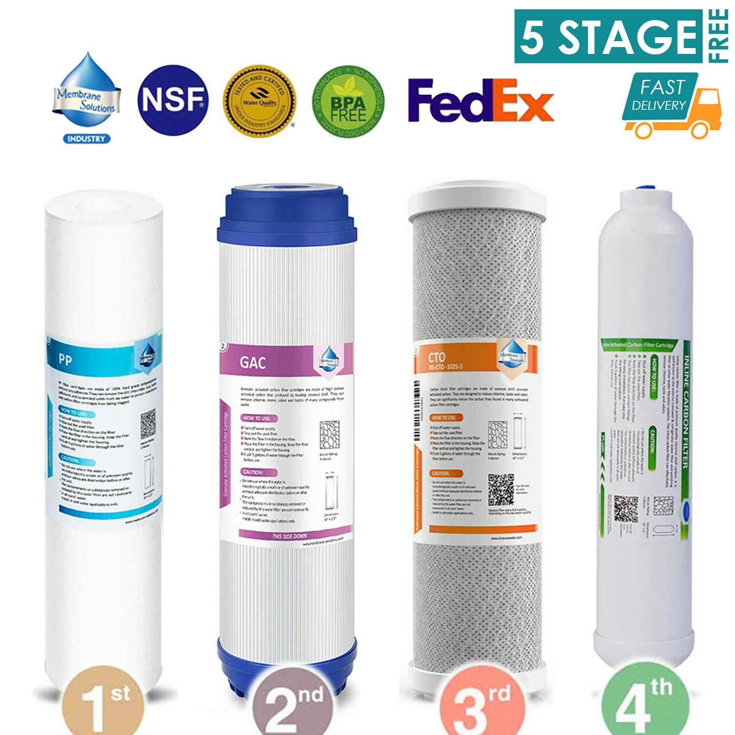 5-Stage Reverse Osmosis System Water Filter Cartridge Set T33 Post ...