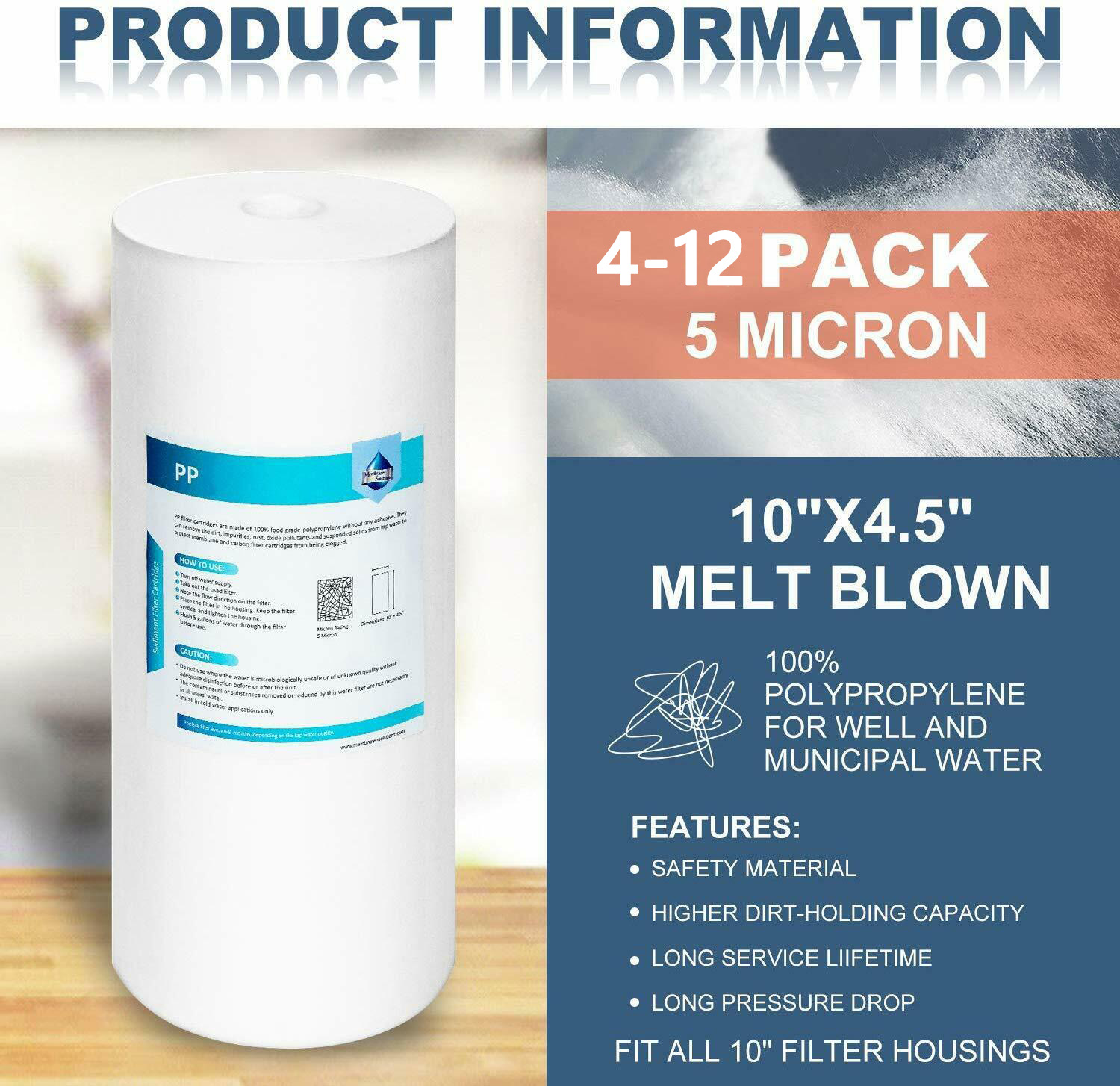 5 Micron 10" x 4.5" Whole House Sediment Water Filter Replacement Fit