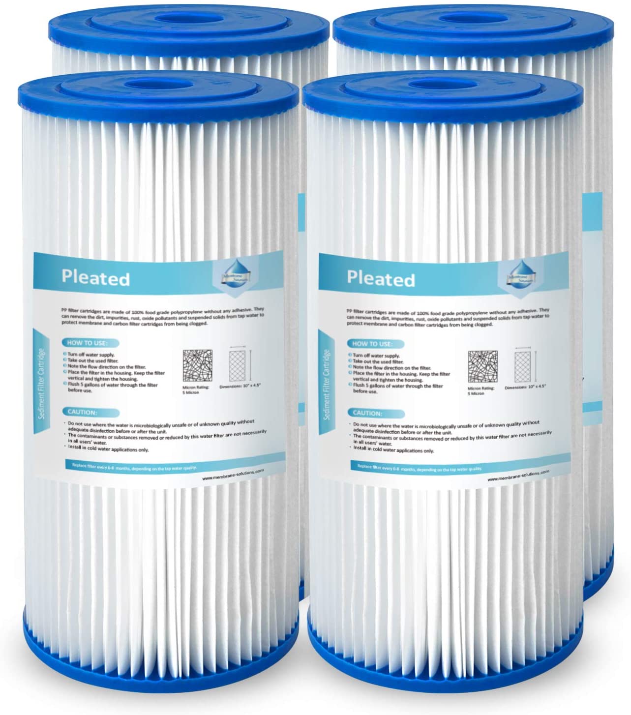 10"x4.5" Big Blue Sediment Pleated Water Filter 20/50/5 Micron Washable