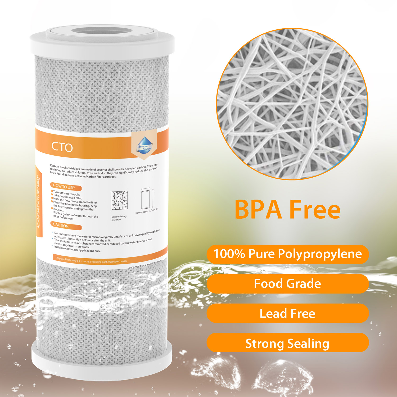 5 Micron 10" x 4.5" Big Blue CTO Carbon Block Water Filter Cartridges 1