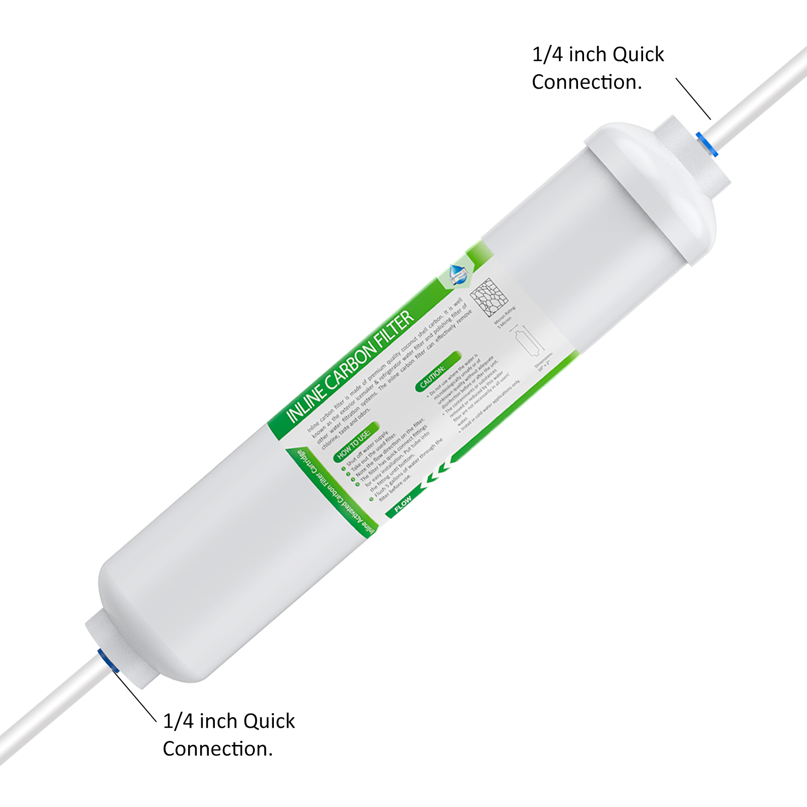 Inline Post Carbon Water Filter T33 1/4" Quick Inlets Standard 10"x2" 1