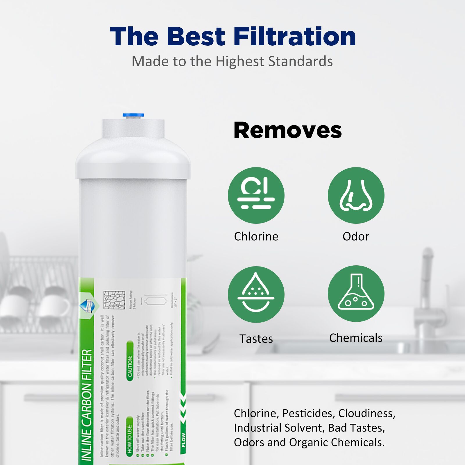 1/4 Quick Connect T33 Inline Post Carbon Water Filter for RO Fridge Ice- maker