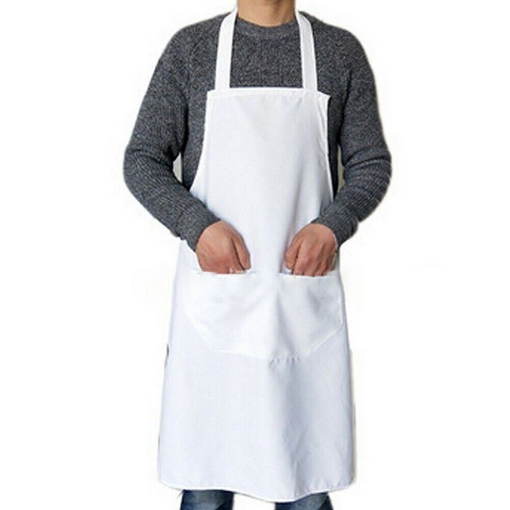 Mens Womens Work Apron Overall Plain Uniform Catering Pocket Housework Bib Dress