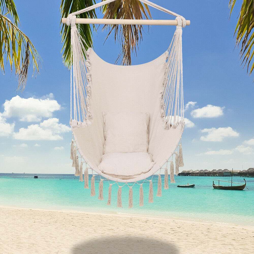 Hammock Chair Pillow Swing Hanging Rope Tree Porch Yard Patio Camping