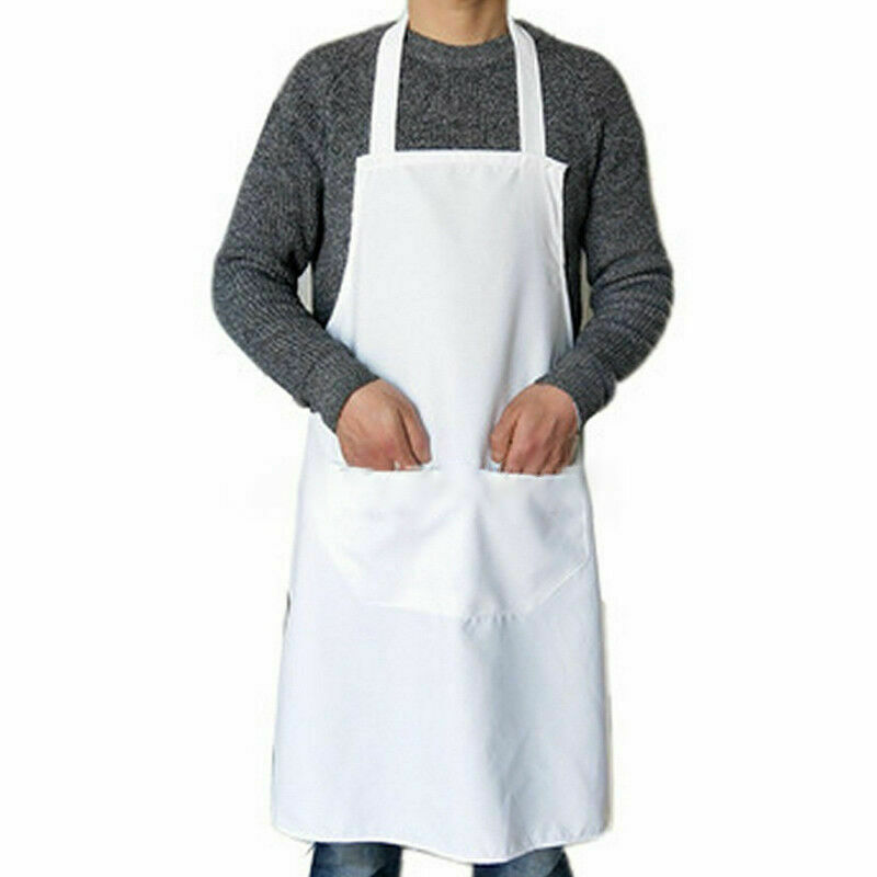Pocket 9 Colors Plain Bib Apron Dress Men Women Chefs Kitchen Cooking Baking 