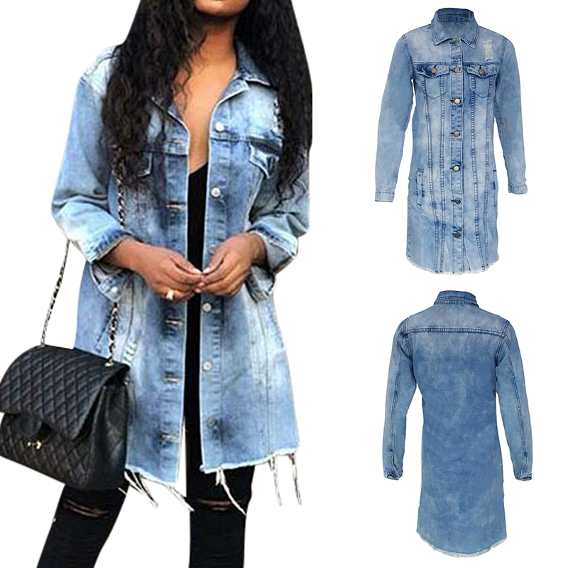 long denim distressed jacket