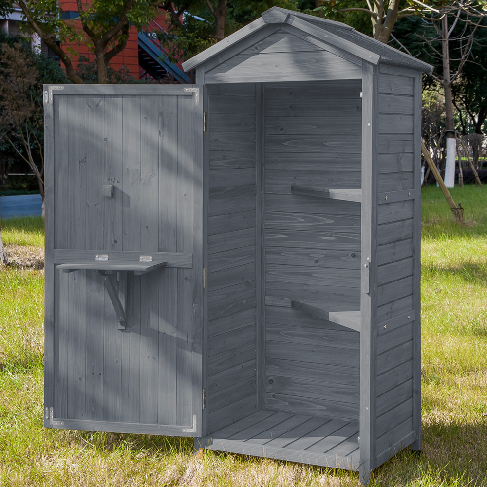 Outdoor Storage Cabinet Wood & Metal Garden Tool Shed Waterproof