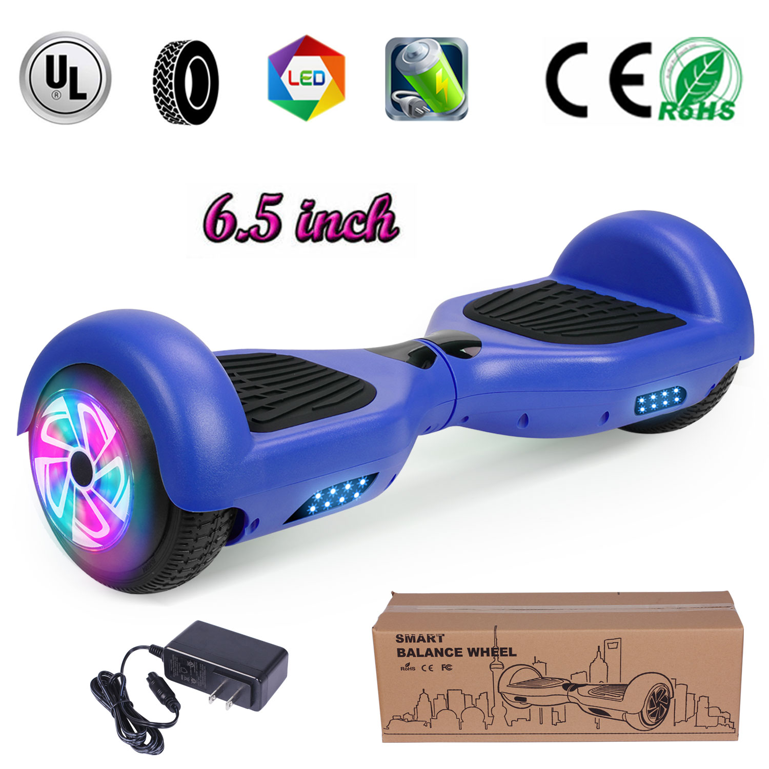 Electric Self Balancing Scooter With Led Lights No Bag Blue