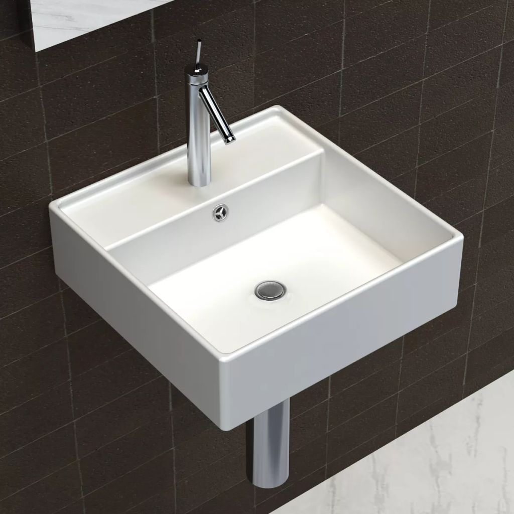 Details About Ceramic Wash Basin Corner Sink Basin Faucet Overflow Hole Modern Bathroom White