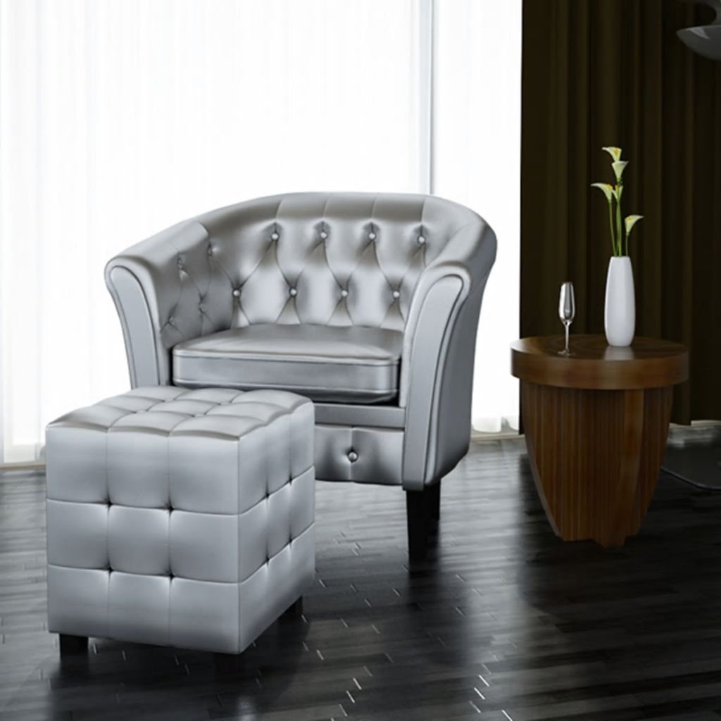 Details About Artificial Leather Tub Sofa Chair Back Lounger Office Armchair Footrest Silver