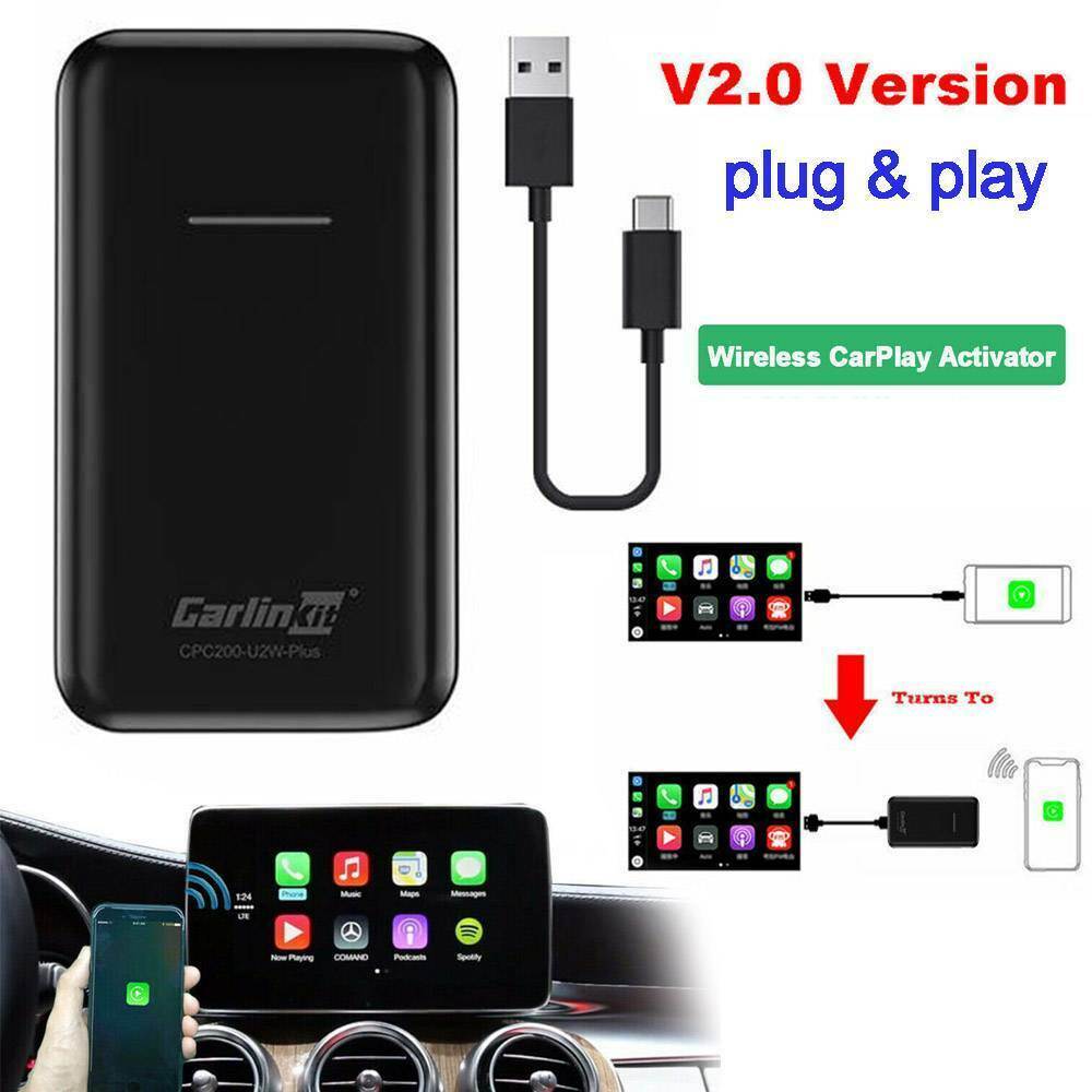 Rrunzfon Adaptador Carlinkit V2.0 Coche Bluetooth Wireless USB Activador carplay U2W Plus con conexión de Cable a los Accesorios Auto sin Hilos 