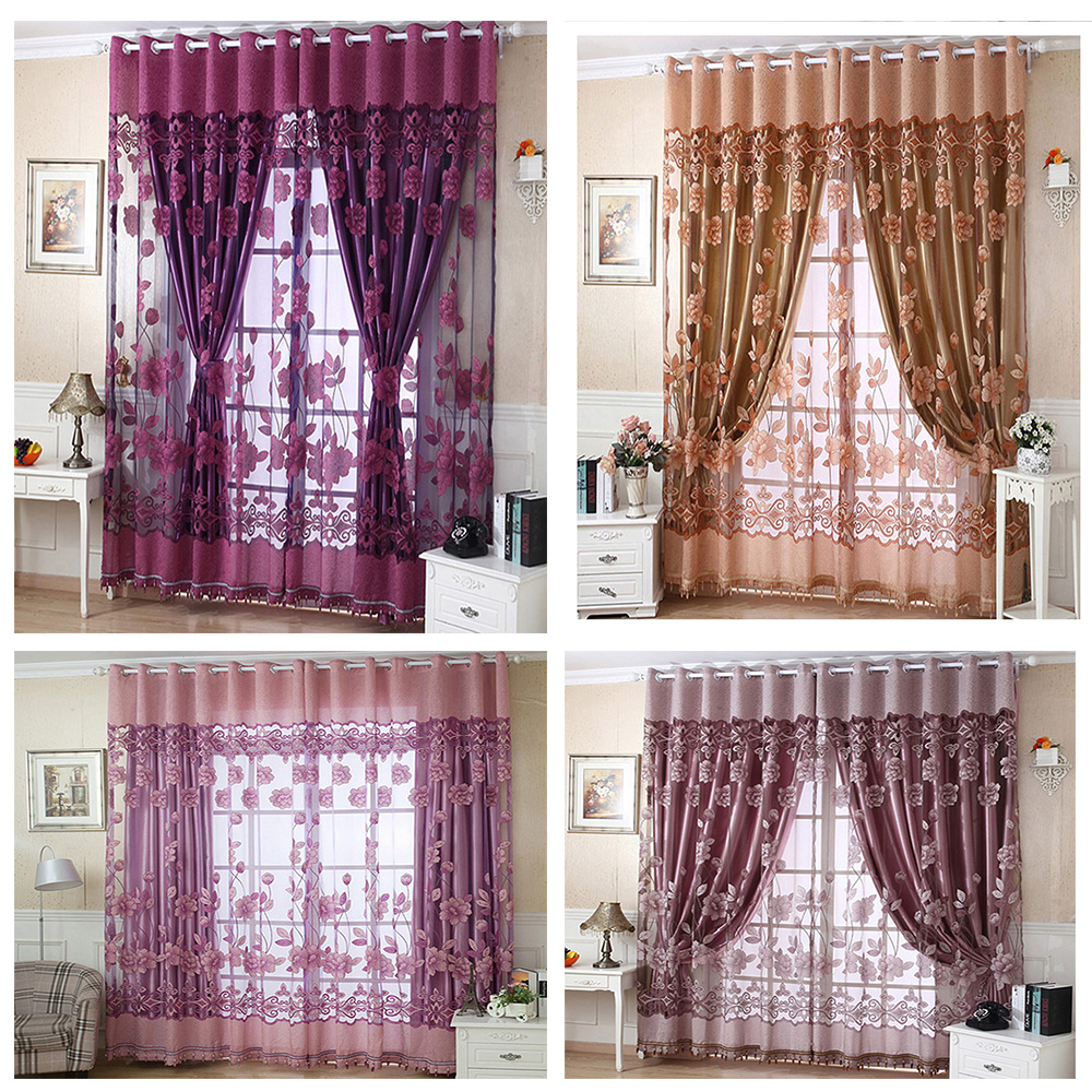 Modern Style Floral Tulle With Beads Bedroom Bedroom Blackout