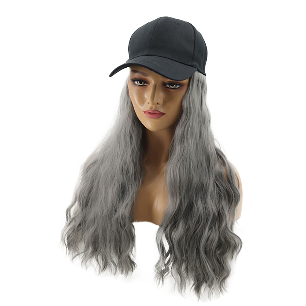 Womens Long Kinky Curly Hair Wave Full Wig with Baseball Cap Hat Party ...