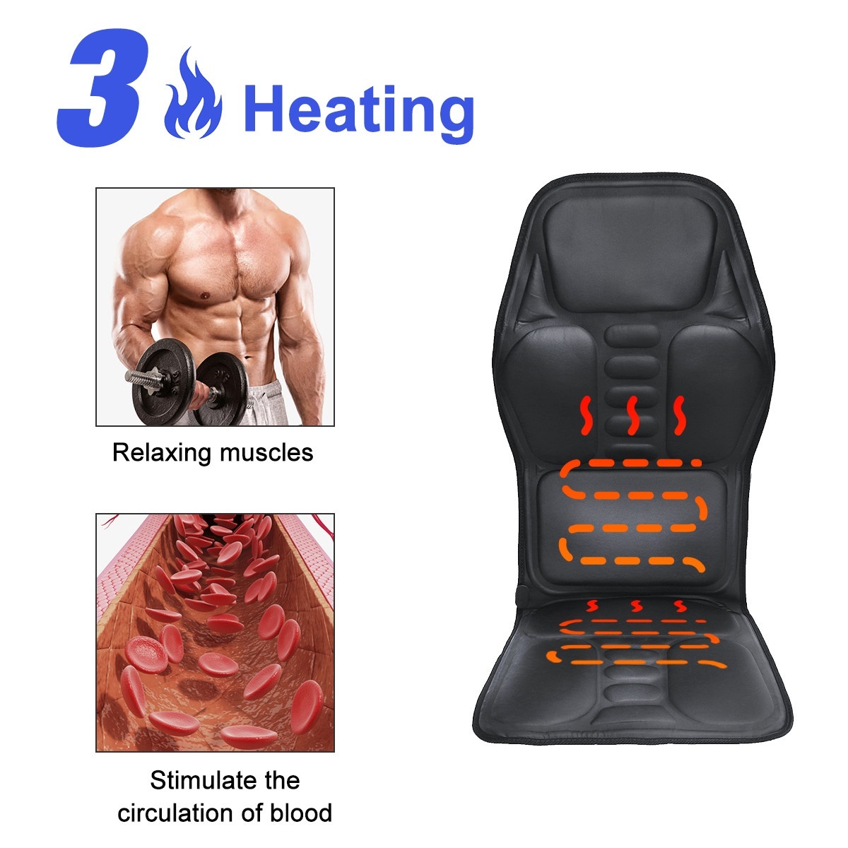 Black Back Massage Chair Car SUV Heat Seat /Cushion Neck Pain Lumbar