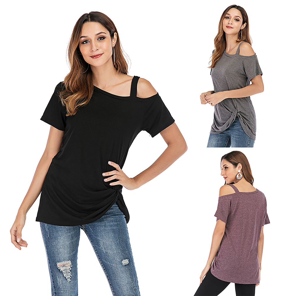 Ladys New Type Single Shoulder Sling Side Twist Knotted Tops Casual ...