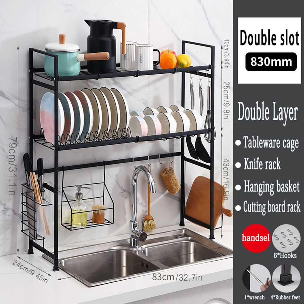 Over Sink Dish Drying Rack 1/2Tier Stainless Steel Cutlery Drainer Kitchen Shelf 