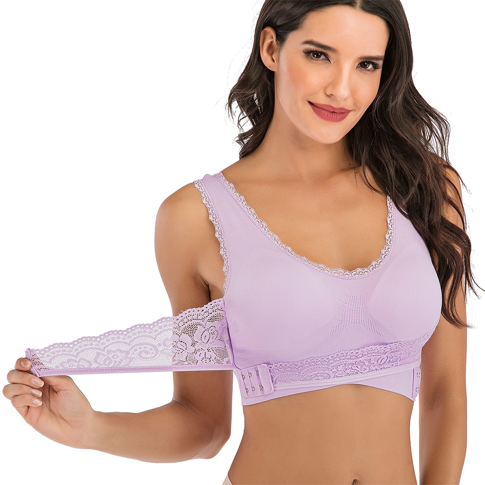 Womens Detachable Pad Front Side Buckle Lace Trim Sports Bra Solid Color Sexy - Picture 15 of 15