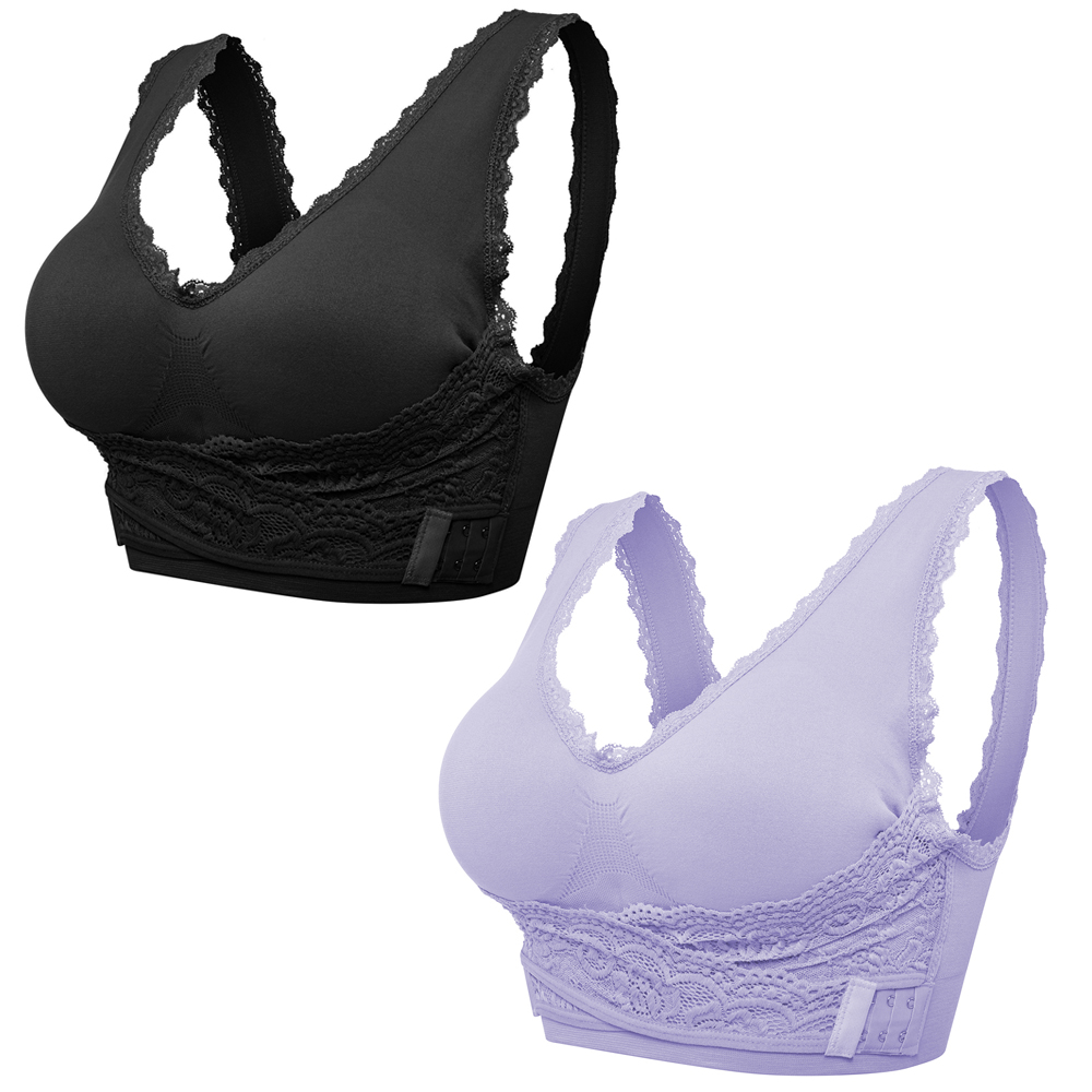 Women Wireless Lace Bra Breathable Front Cross Side Buckle Yoga Sports Vest Bras - Picture 18 of 18