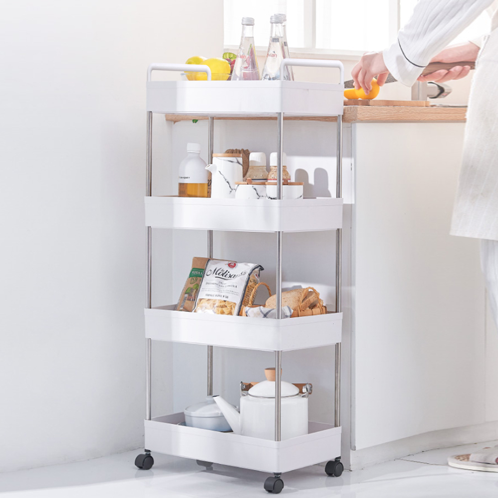 3/4 Tier Rolling Storage Cart Mobile Shelving Unit Organizer Rolling
